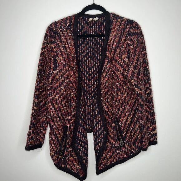 Moth Anthropologie Womens Jacquard Cardigan Wool Blend Open Front Size PL - Picture 1 of 6